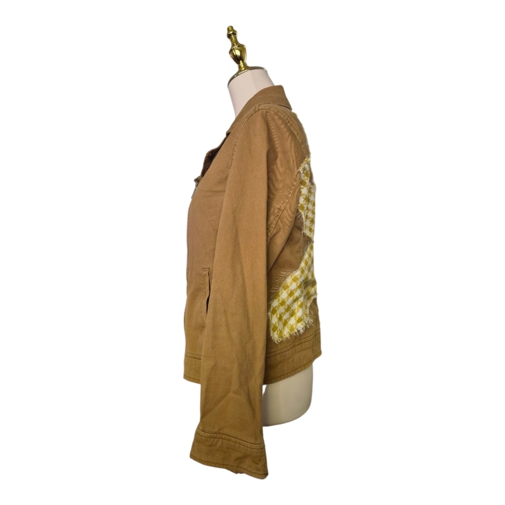 One of a Kind Upcycled Sunflower Jacket Yellow Gingham Flower Moto Jacket Size M - Picture 3 of 7